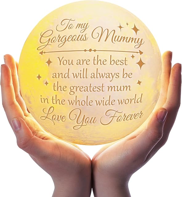 Funnli Mum Birthday Gifts, Engraved Moon Lamp 3D Printed LED Moon Night Light with Wooden Stand Mum Gifts, Christmas Birthday Mothers Day Gifts Present for Mum Mummy (to Mummy)