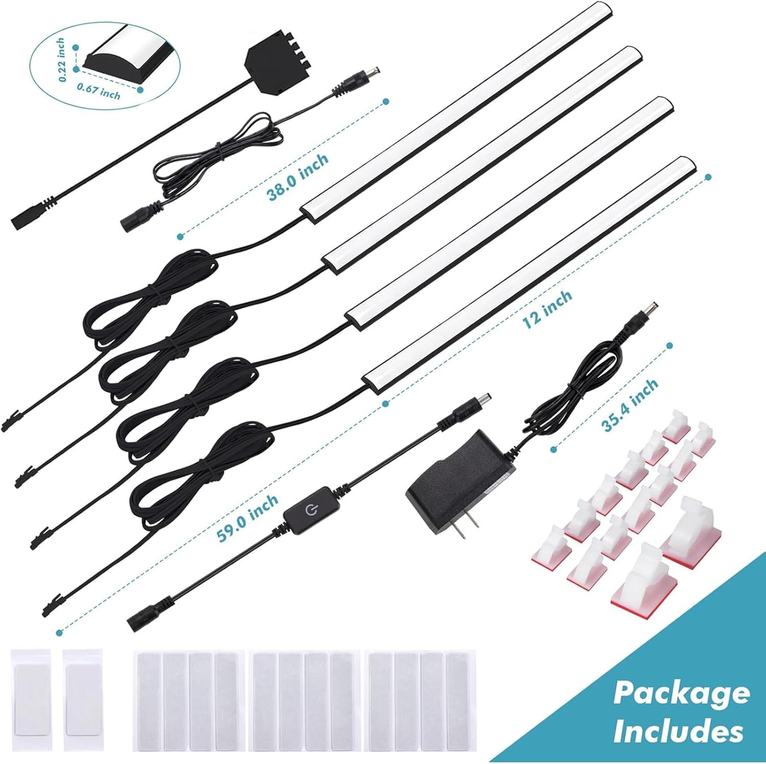 JUSJUBR Display Cabinet Lights, LED Shelf Lighting with Memory Function, 4x12 Inch Black Display Case LED Lighting, LED Lights for Display Case, Cold White 6000K, Ultra-Thin, Dimmable - Image 5