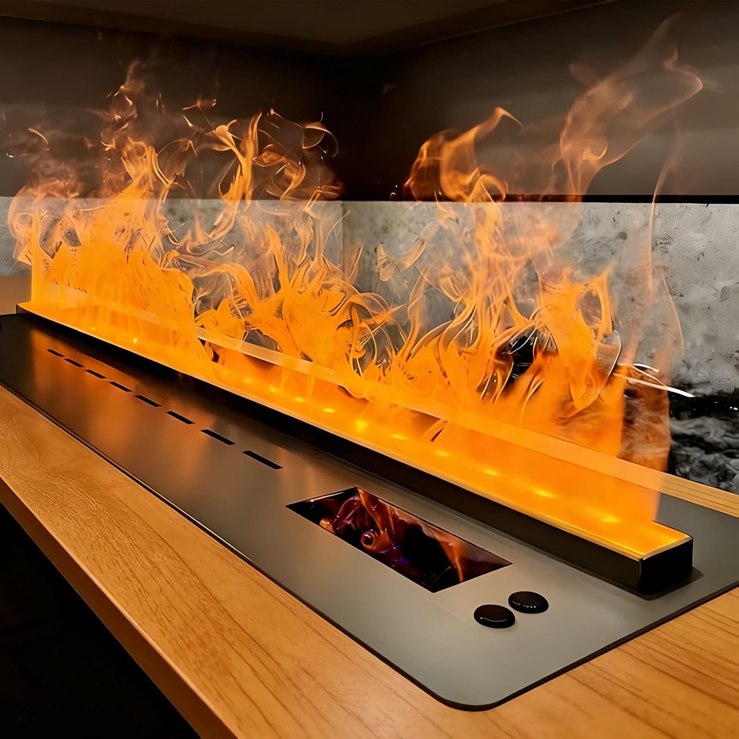 Water Vapor Fireplace Atomized Flame, Electric Fireplace Humidifier Touchable Flame with App/Remote Control, 9 Colors Flame Humidifying Atomization Chimeneas Falsas 80cm