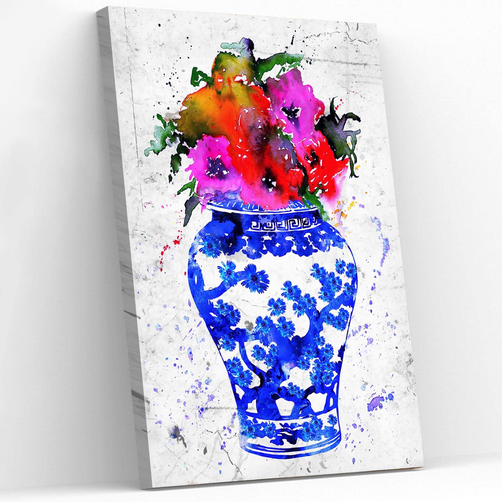 Canvas Farmhouse Wall Art Chinese Ming Vase Wall Art Watercolor Print Blue And White China Vase Chinoiserie For Bedroom Ready To Hang Framed Contemporary Artwork 12"x18"Canvas Printing