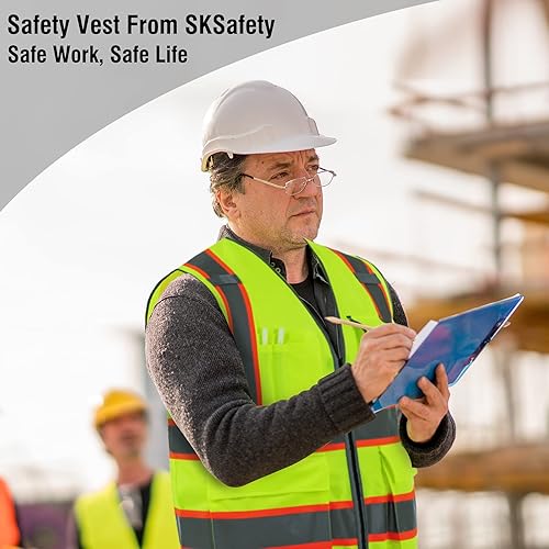 Miniatura 9 de SKSafety - Chaleco de seguridad amarillo reflectante de alta visibilidad Tipo R Clase 2 para hombre y mujer, 10 bolsillos, cumple con ANSIISEA