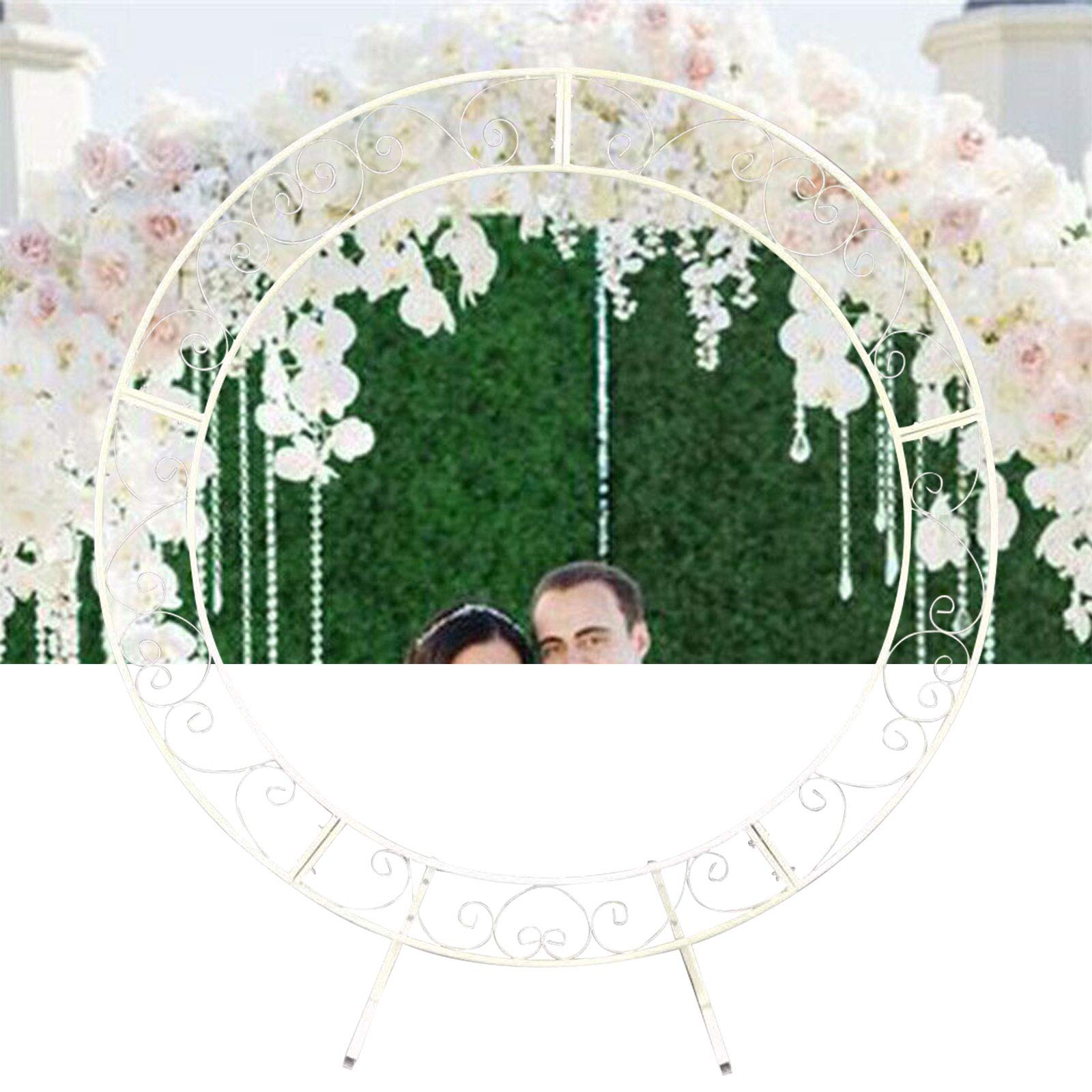 2 m runder weißer Hochzeitsbogen aus Eisen mit Blumenmotiv für den Außenbereich und Hochzeiten, Hintergrund für Schilder und Fotos, Ele Decor für Zeremonien und Empfänge