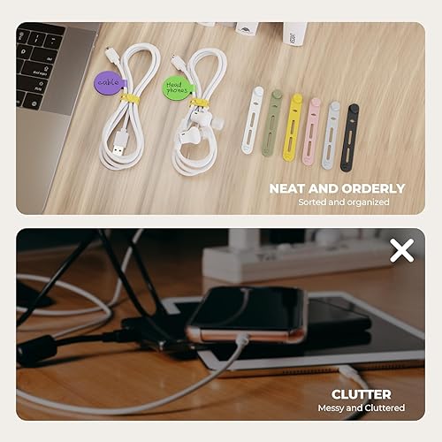 Miniatura 7 de Paquete de 36 bridas de silicona para cables y etiquetas para cables, 24 bridas de silicona + 12 etiquetas de cable de identificación, bridas de