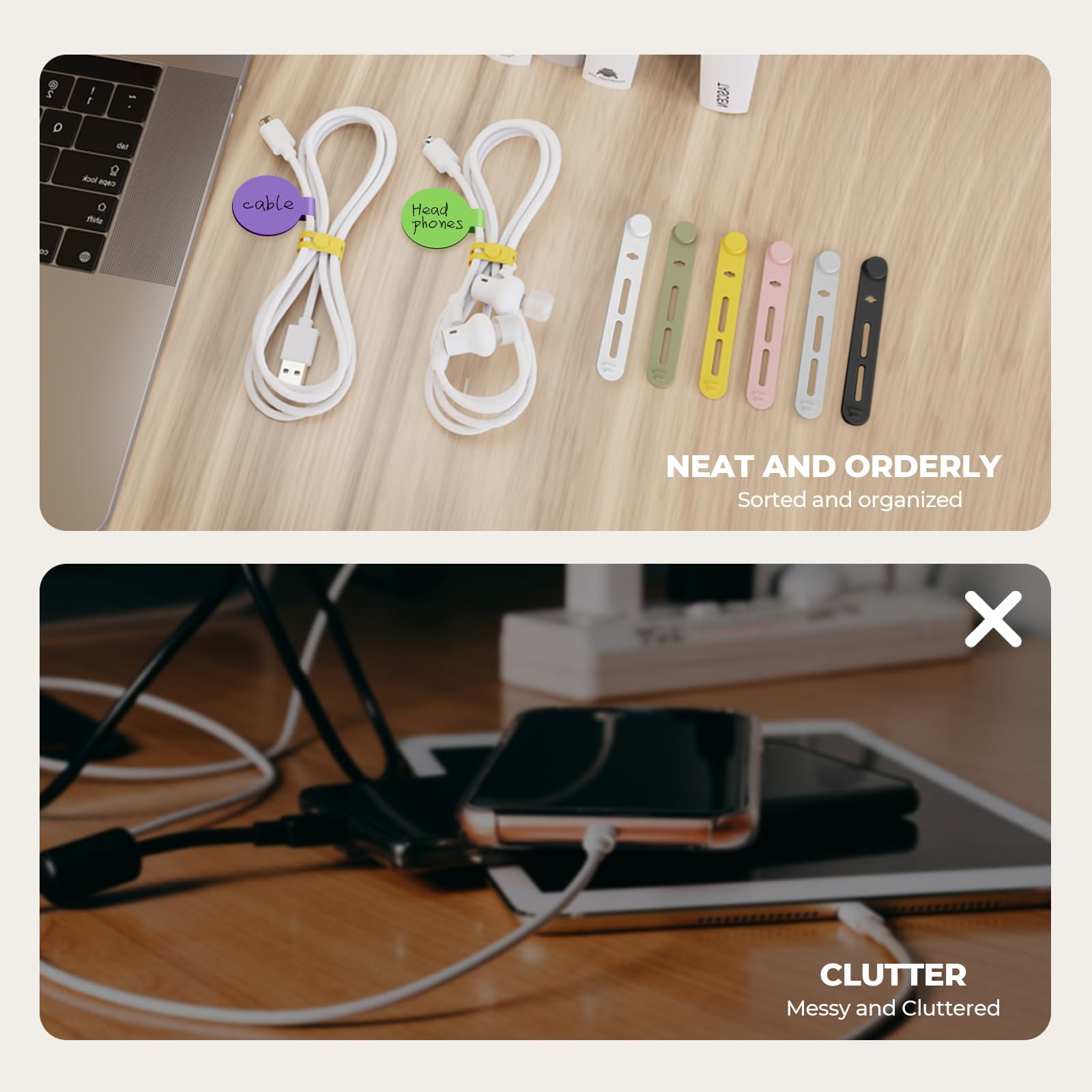UMUST Paquete de 36 bridas de silicona y etiquetas para cables, 20 bridas de silicona + 12 etiquetas de identificación para cables, bridas de alambre reutilizables y etiquetas de alambre para