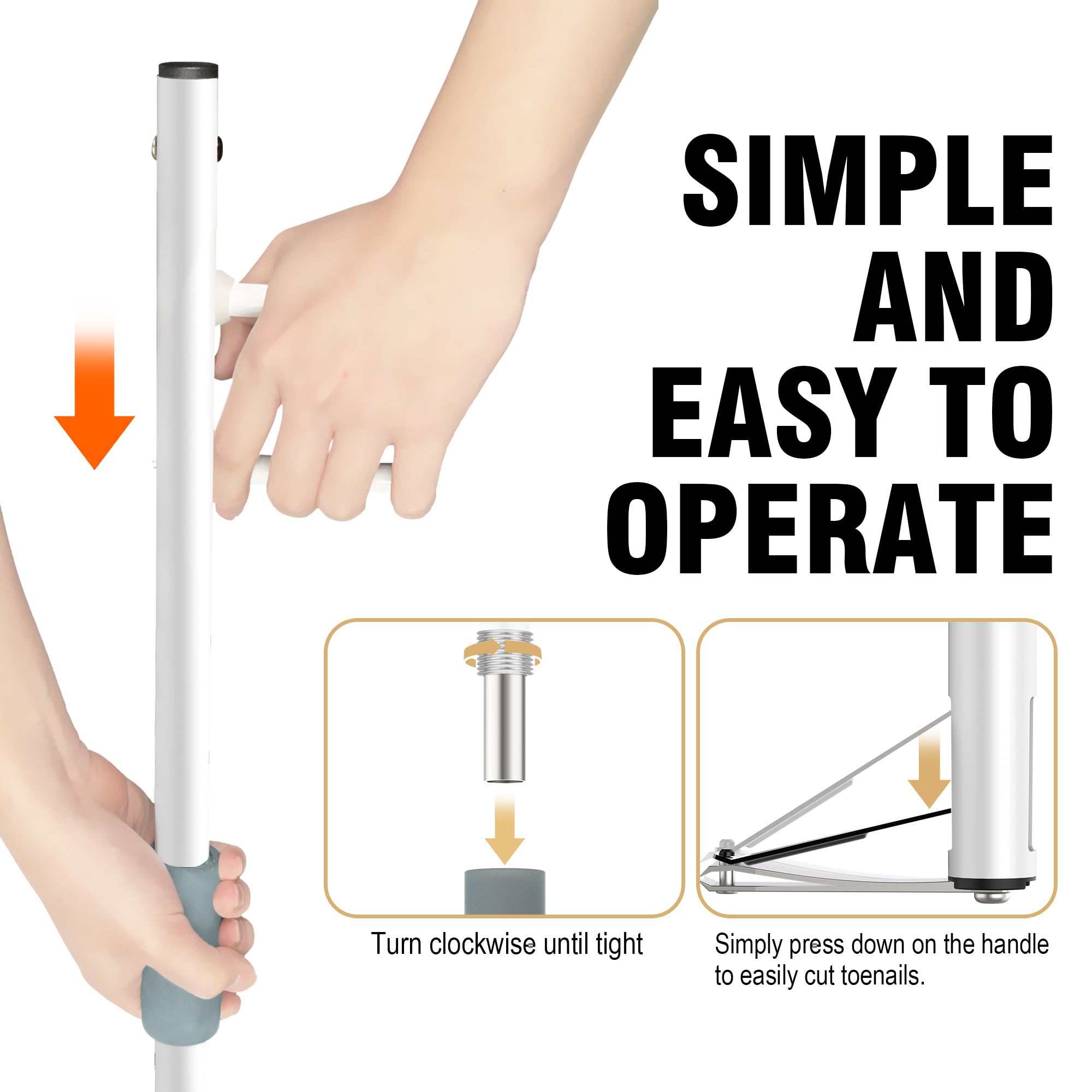 Long Reach Toenail Clippers 27.5" with Magnifier, White