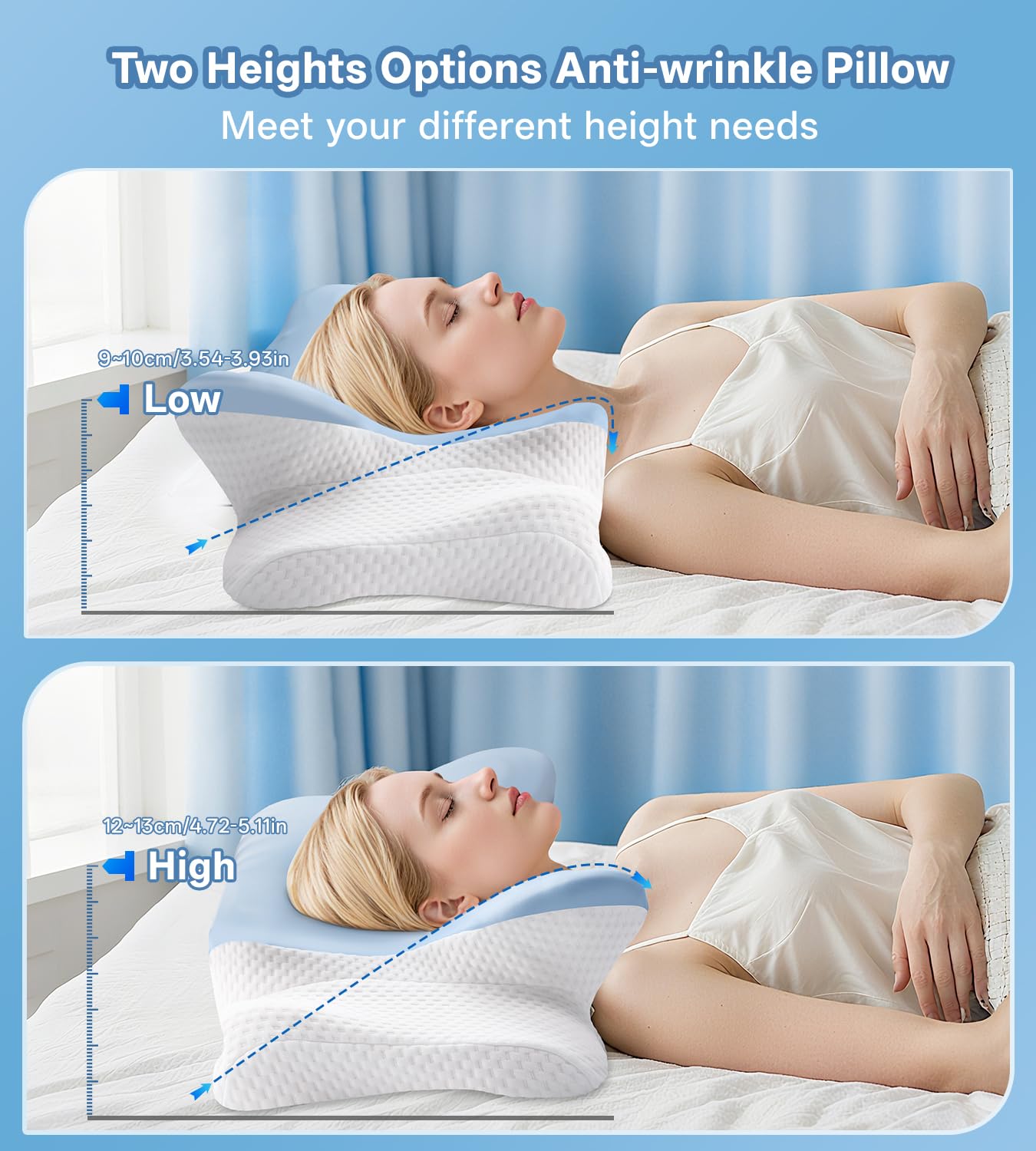 MISSCOZY Ergonomisches Kissen für Seitenschläfer, Halswirbelkissen zur Linderung von Nackenschmerzen, Anti-Schnarch-Schlafapnoe, Nackenstütze, Seiten-/Rücken-/Bauchschläfer, waschbarer Bezug Nr