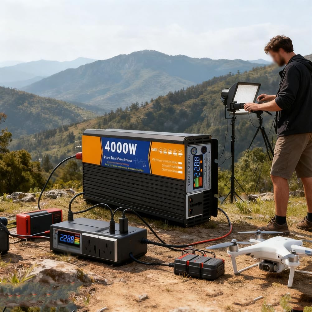 4000W Przetwornica samochodowa DC12V 24V 48V 60V 72V na 240V AC do podróży samochodowych, awaryjnego zasilania w domu, odporna na warunki,24v to 240v60hz
