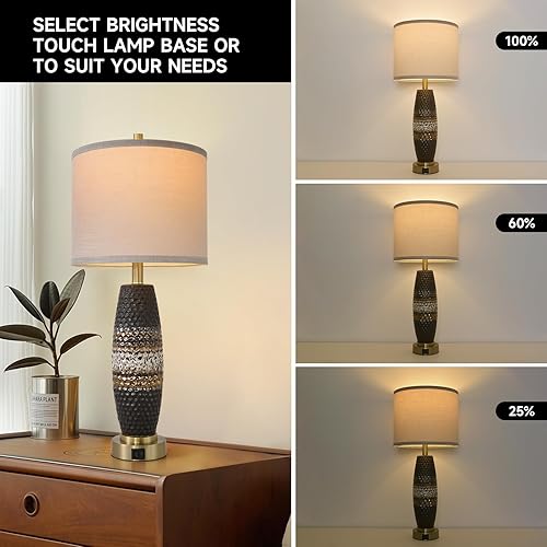 Miniatura 6 de Terpsichore Lámparas de mesa de granja regulables de 3 vías, lámpara de noche táctil para dormitorio, lámpara moderna de cerámica esmaltada, juego