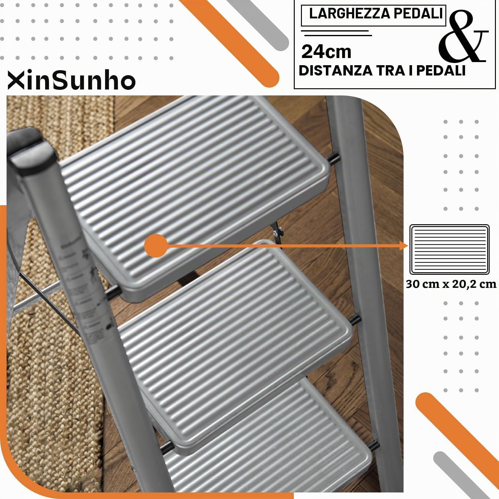 XinSunho Scala a 3 Gradini, Scaletta Pieghevole, Scaletto Domestica con Gradini Antiscivolo, Leggera e Compatta, Carico 150kg, Scaletto Portatile in Acciaio, Grigio