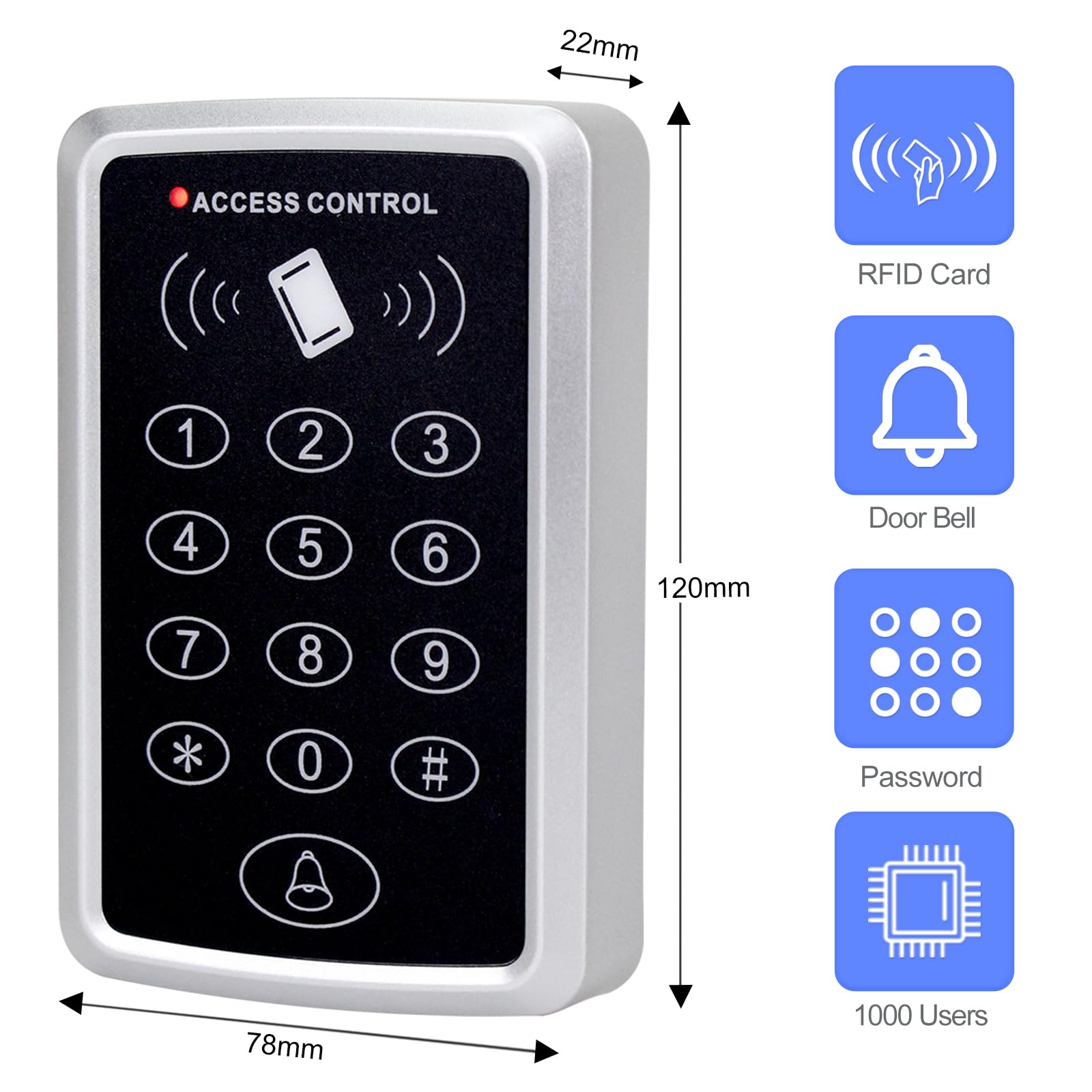 Système d'entrée de Porte avec Clavier de contrôle d'accès étanche, Alimentation DC 12 V, Interrupteur de déverrouillage de Porte, Serrure électrique et Porte-clés RFID 125 kHz