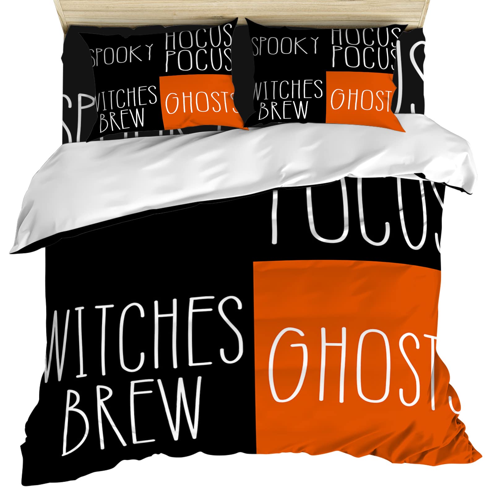 4 Piece Bed Sets California King, Halloween Bedroom Comforters Cover Bed Sheet with 2 PC Pillowcases for Girls/Boys/Kids/Bedroom Spooky Hocus Pocus Witches Brew Ghosts