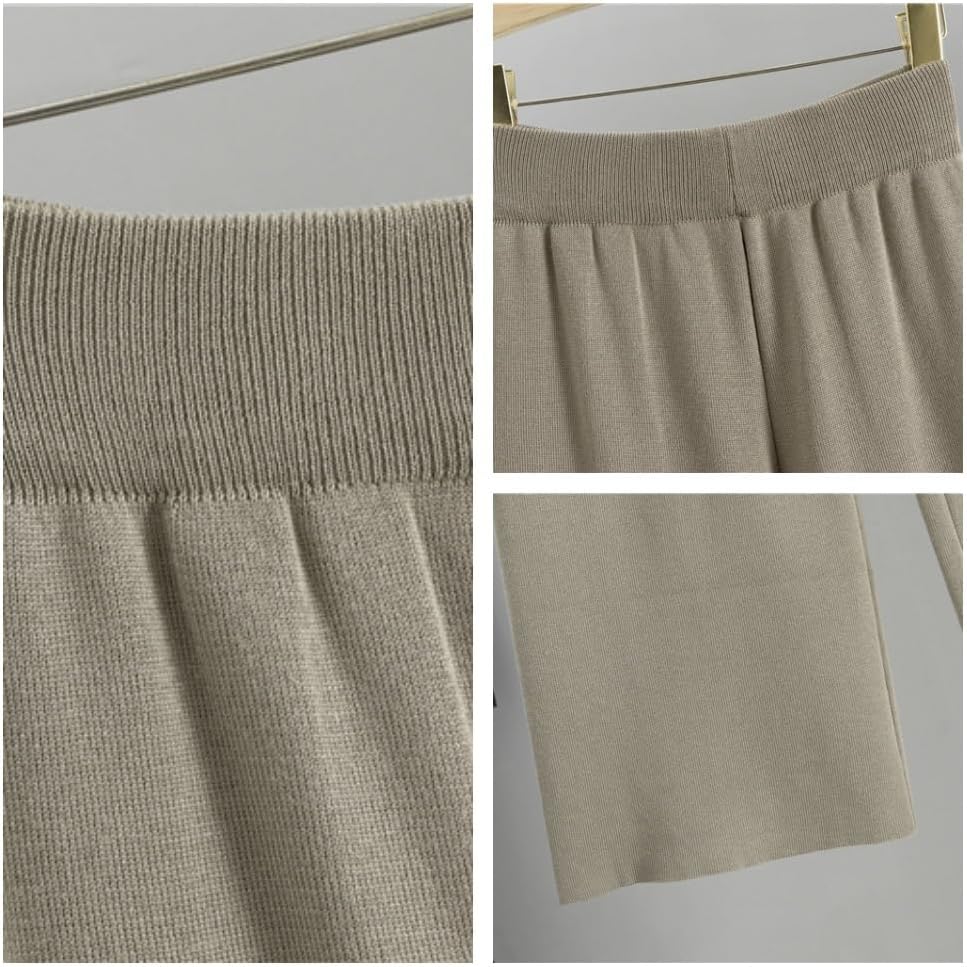 3 Piece Sweater Pants Sets for Women, Long Sleeve Cardigan Sleeveless Turtleneck Tank Top and Wide Leg Pants Matching - Image 6