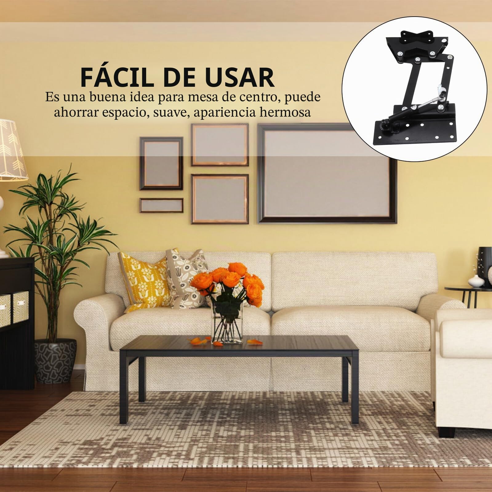 Mecanismo Hidráulico con Bisagra para Mesa Centro Elevable Marco Resistente con Amortiguador de Gas Multifuncional para Muebles Extensibles y Ahorro de Espacio