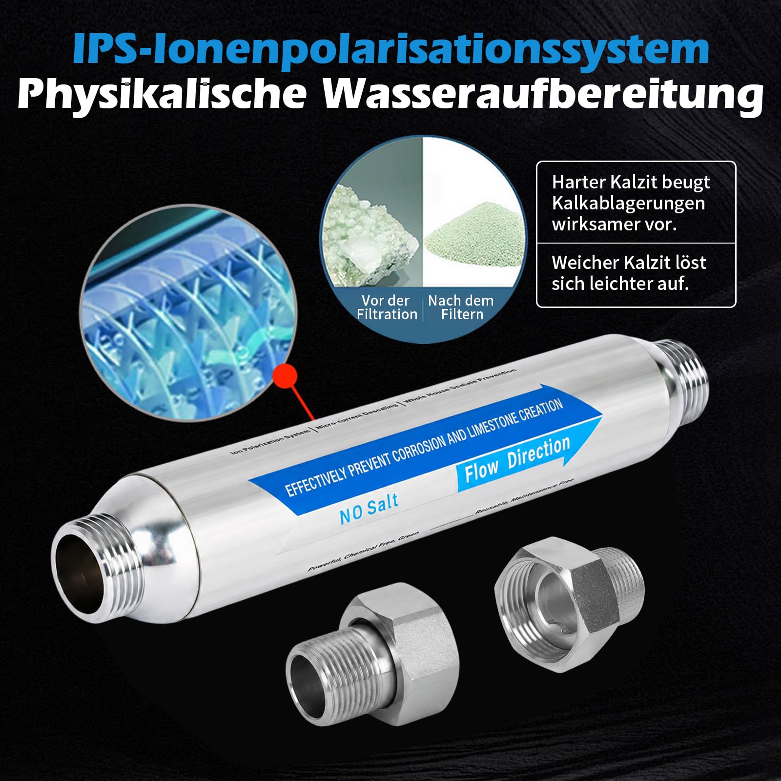 Filtre anti-calcaire pour douche G 3/4 en acier inoxydable réduit, adoucisseur d'eau, système de détartrage magnétique Inline FOF pour éviter les dépôts de calcaire dans toute la maison, détartrant