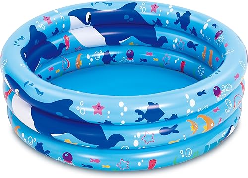 Sloosh Piscina inflable para niños, 34 x 10 pulgadas, 3 anillos azules para bebés, piscina para niños pequeños, piscina para niños pequeños, piscina