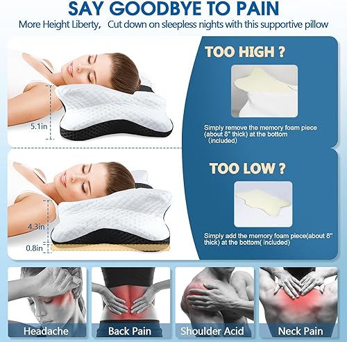 Miniatura 76 de Almohadas de espuma viscoelástica, almohada cervical para aliviar el dolor de cuello y hombros, almohada ergonómica de contorno de cama, suave