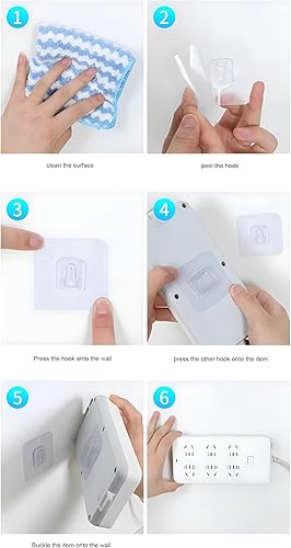 Miniatura 4 de 10 pares de ganchos de pared adhesivos transparentes de doble cara Kit de colgador de puerta montado Perchas adhesivas sin taladrar con ventosa
