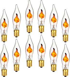 SKRLED Flickering Flame Light Bulbs, E12 Base Small Flame Effect Candelabra Replacement Bulbs Orange Night Light, Flame Shape Window Candles Chandelier Light Bulb for Christmas Halloween, 12 Pack
