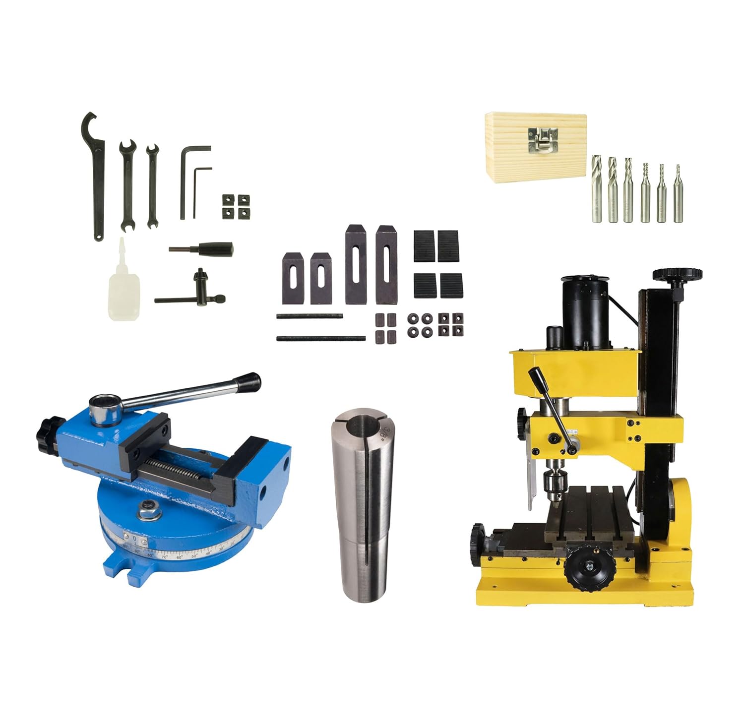 Mini Bench Top Mill with Erie Tools Collet 24 Piece Clamping Kit and 55mm Mill Vise