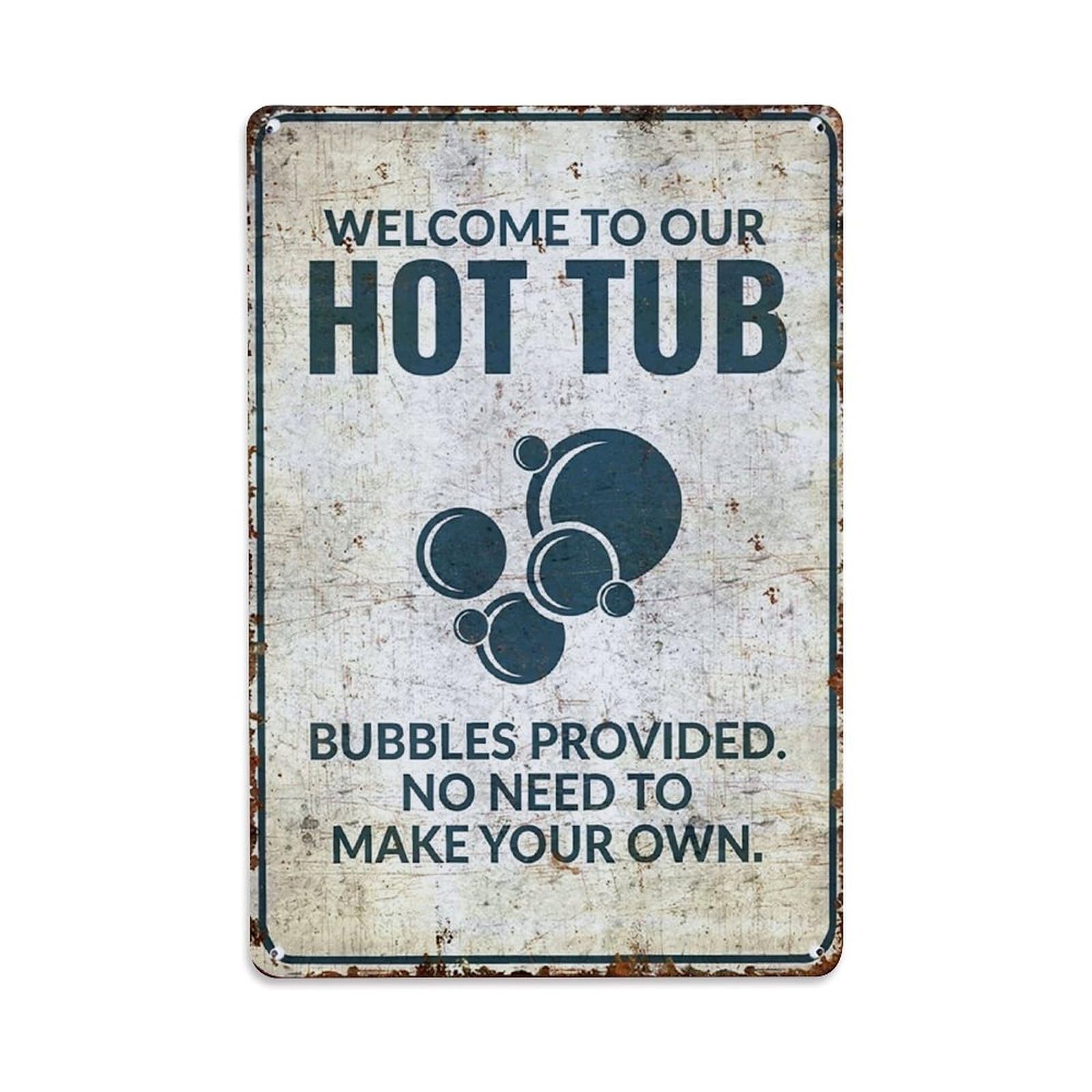 Jdfenggu Vintage Welcome To Our Hot Tub Retro Metal Tin Sign, Metal Poster For Bar, Home, Man Cave, Kitchen, Laundry Room Art Decor 8X12 Inch