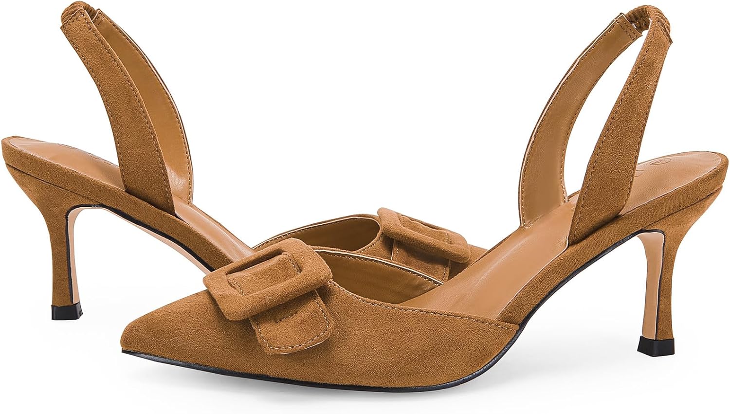 Coutgo Womens Slingback Heels Kitten Heel Pumps Dress Shoes Sling Back Closed Pointed Toe Suede Wedding Party Sandals - Image 3