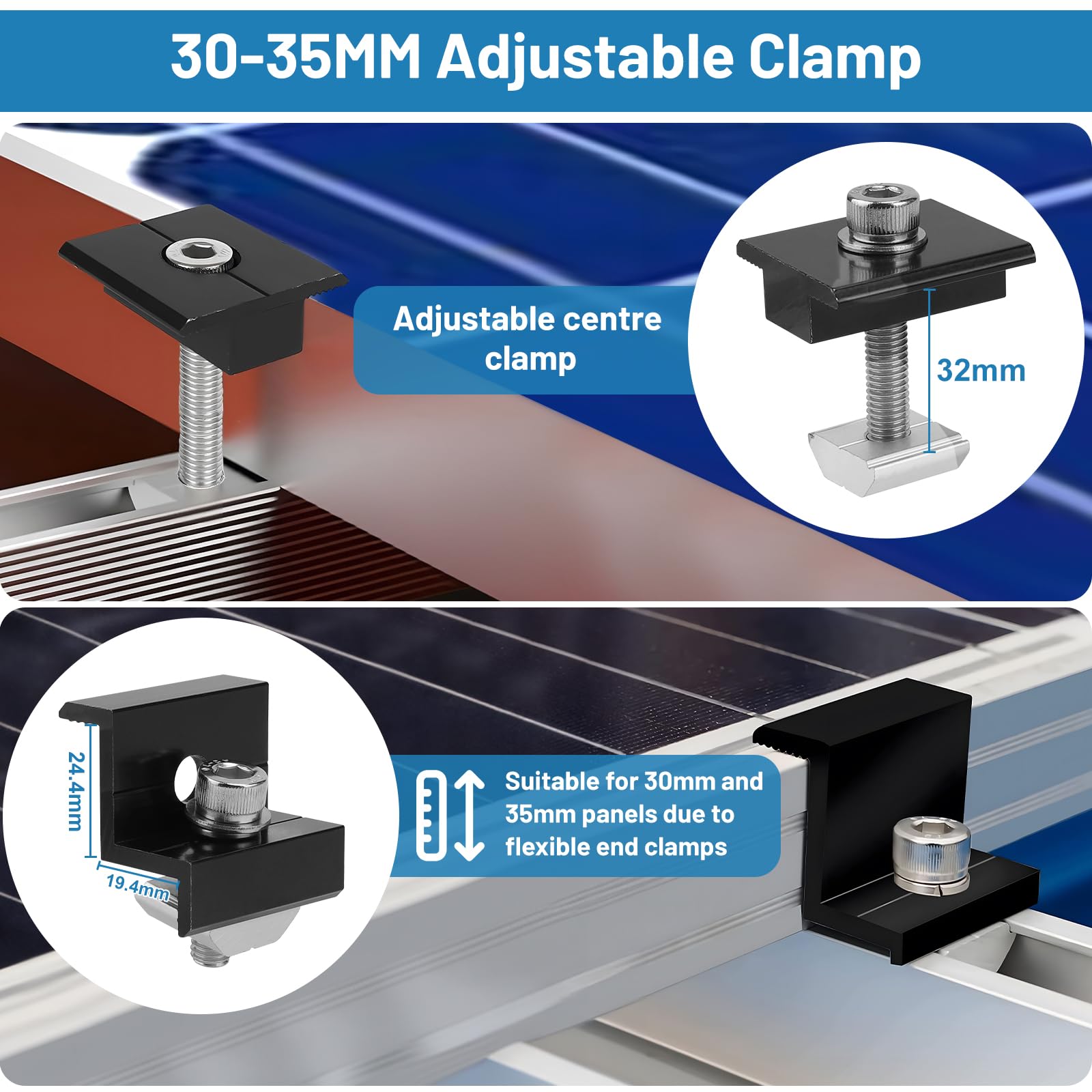 EXLECO Kit de montage pour toit plat 8 x 12 cm Support de panneau solaire Ensemble de montage pour mini-centrale électrique de balcon Support de module photovoltaïque Rail de montage pour toit plat