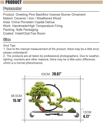 Miniatura 2 de Árbol artificial con anillo de lámpara, pino de bienvenida zen en maceta sintética con incienso de reflujo, simulación realista, planta verde bonsái