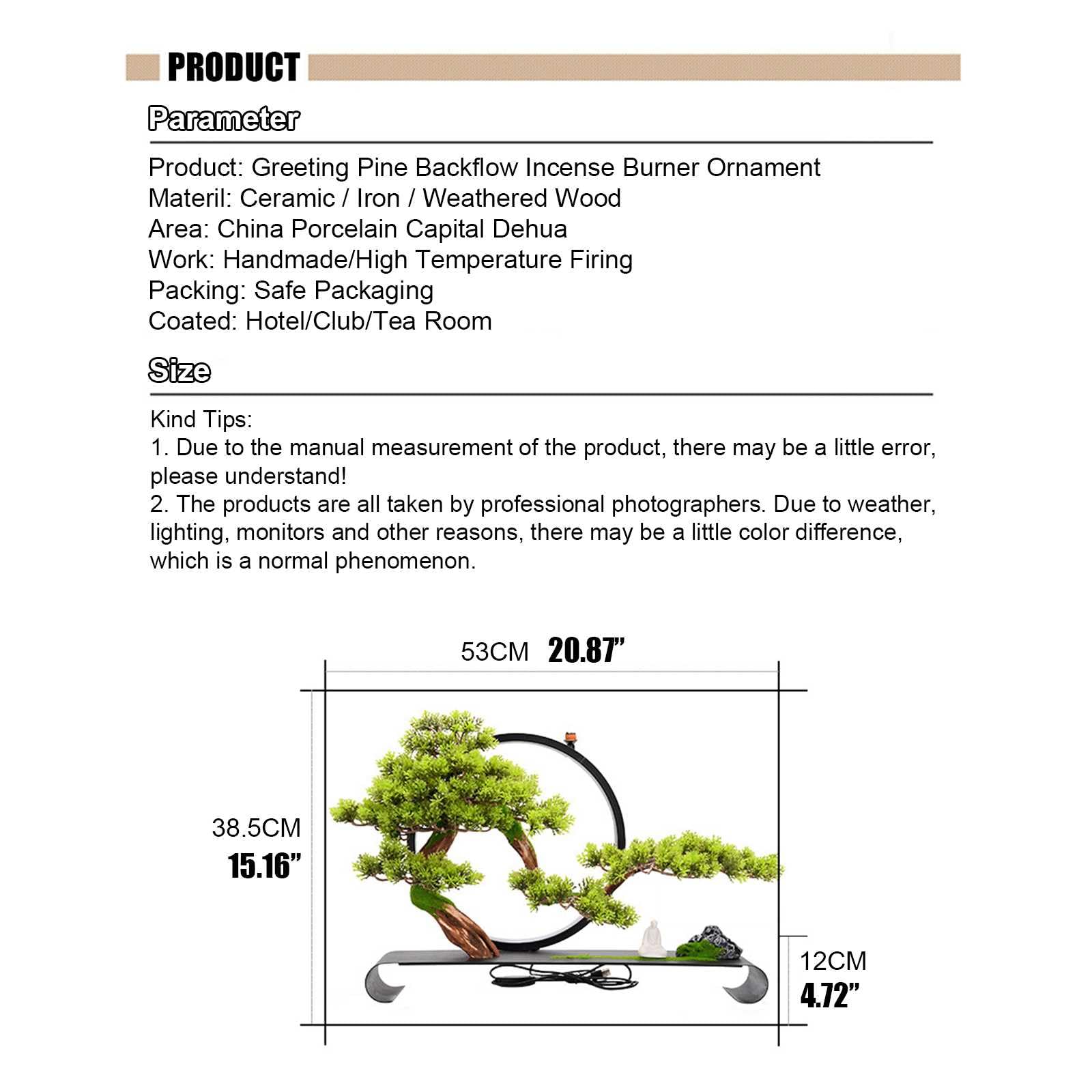Sztuczne drzewo z pierścieniem lampy, sztuczna doniczkowa sosna powitalna Zen, kadzidło z przepływem wstecznym, realistyczna symulacja bonsai do domowego biura biurka sypialni domu wiejskiego