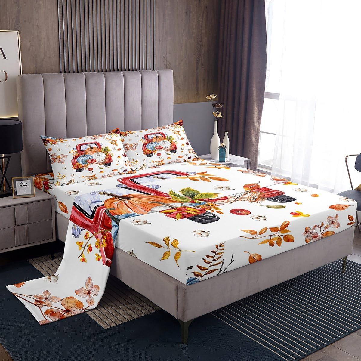 Feelyou Autumn Sheets Queen Size Fall Harvest Bed Sheet Set