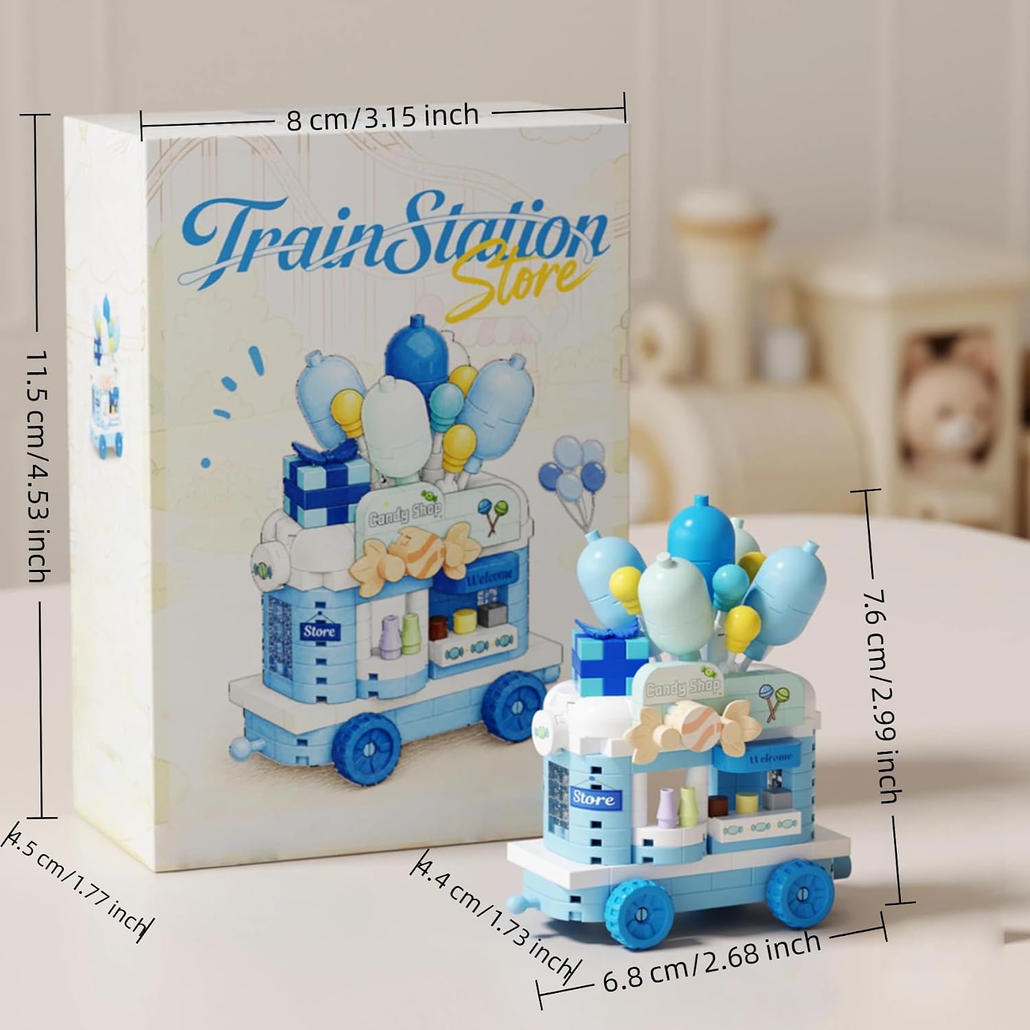 Candy Shop Train Food Truck Model Collectible Shelf Decor Ornament Blue image 2