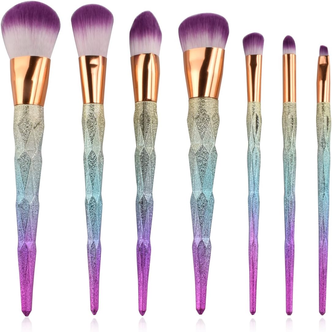Makeup brush set, Chacca 7pcs Makeup Brushes, Glittering Rainbow Unicorn Diamond Design,Professional Foundation Eyeshadow Applicator