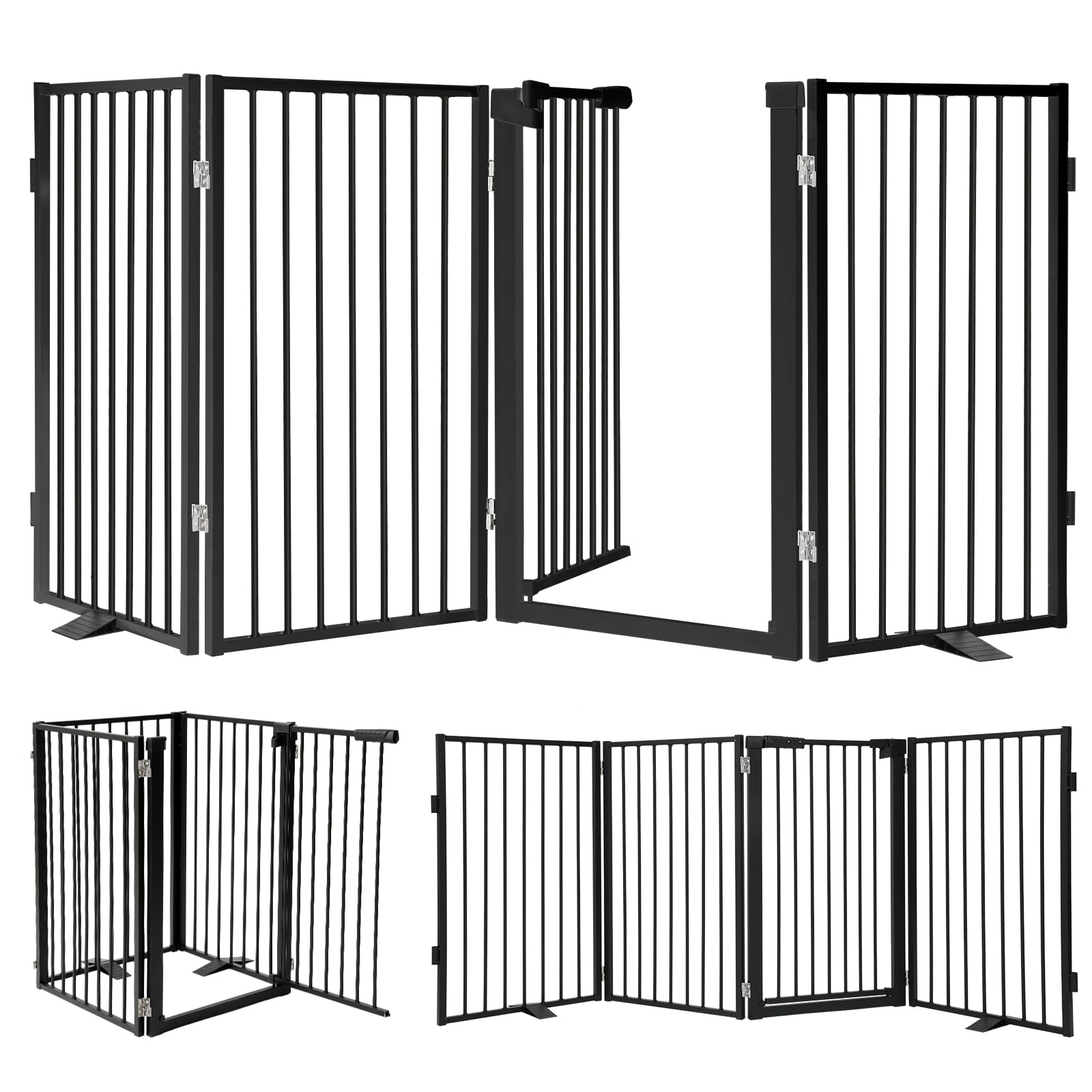 Snagle Paw Metal Freestanding Dog Gate with Door, 80” W x 32” H Dog Fence with Support Feet for Doorways, Stairs and Hallways, Portable Pet Gate for