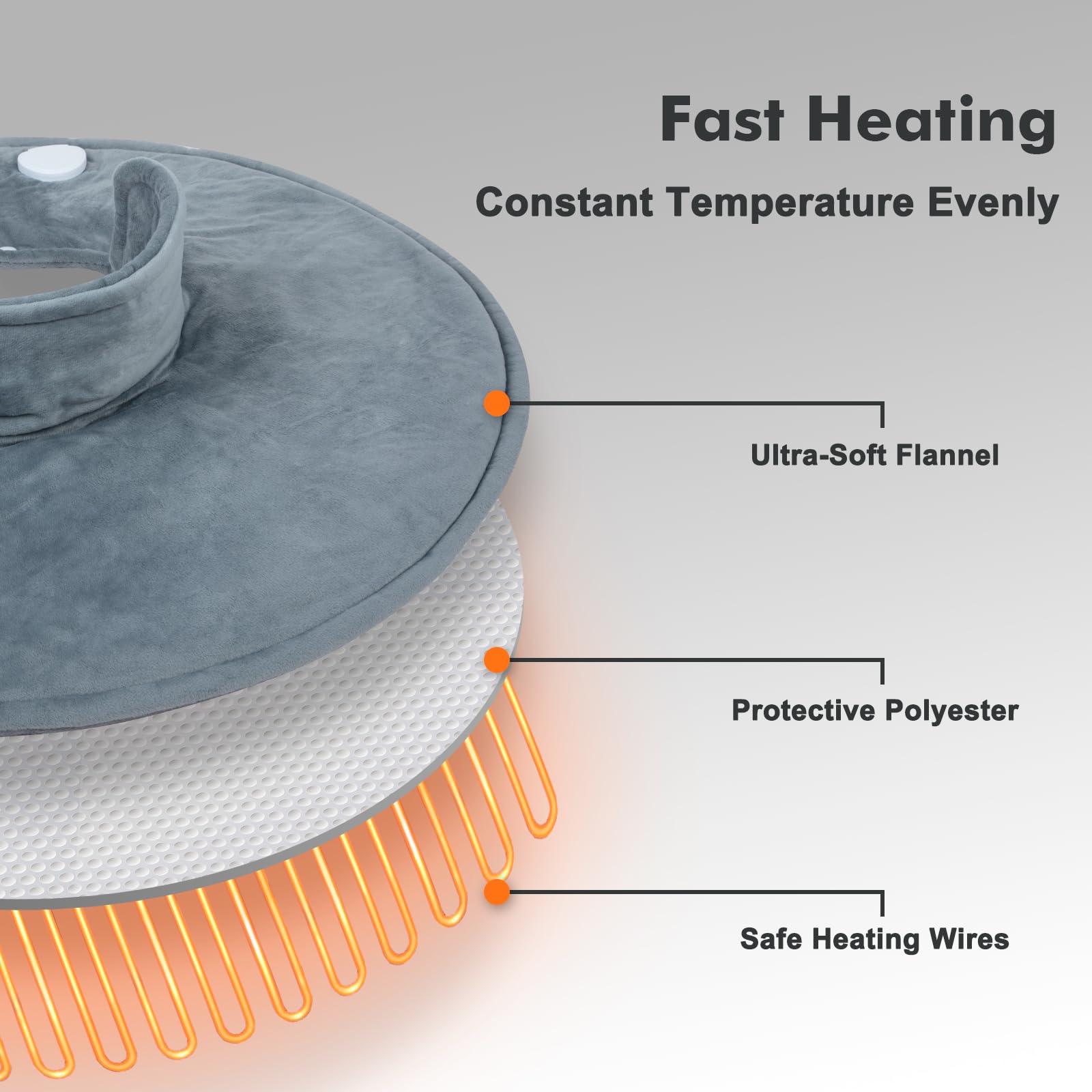 Uplayteck Termoforo Cervicale e Spalle, Cuscino Cervicale Termico, 10 Temperature, 3 Timer di Spegnimento Automatico, Riscaldamento Rapido, Adatto per Compleanno, Natale, Anniversario, Grigio, 45 x 50