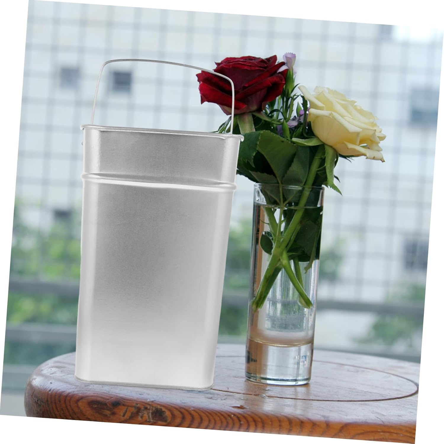 Outdoor Trash Can Resistant Metal Garbage Storage Bucket with Handle Multipurpose Use for Gardening Storage and Waste Disposal