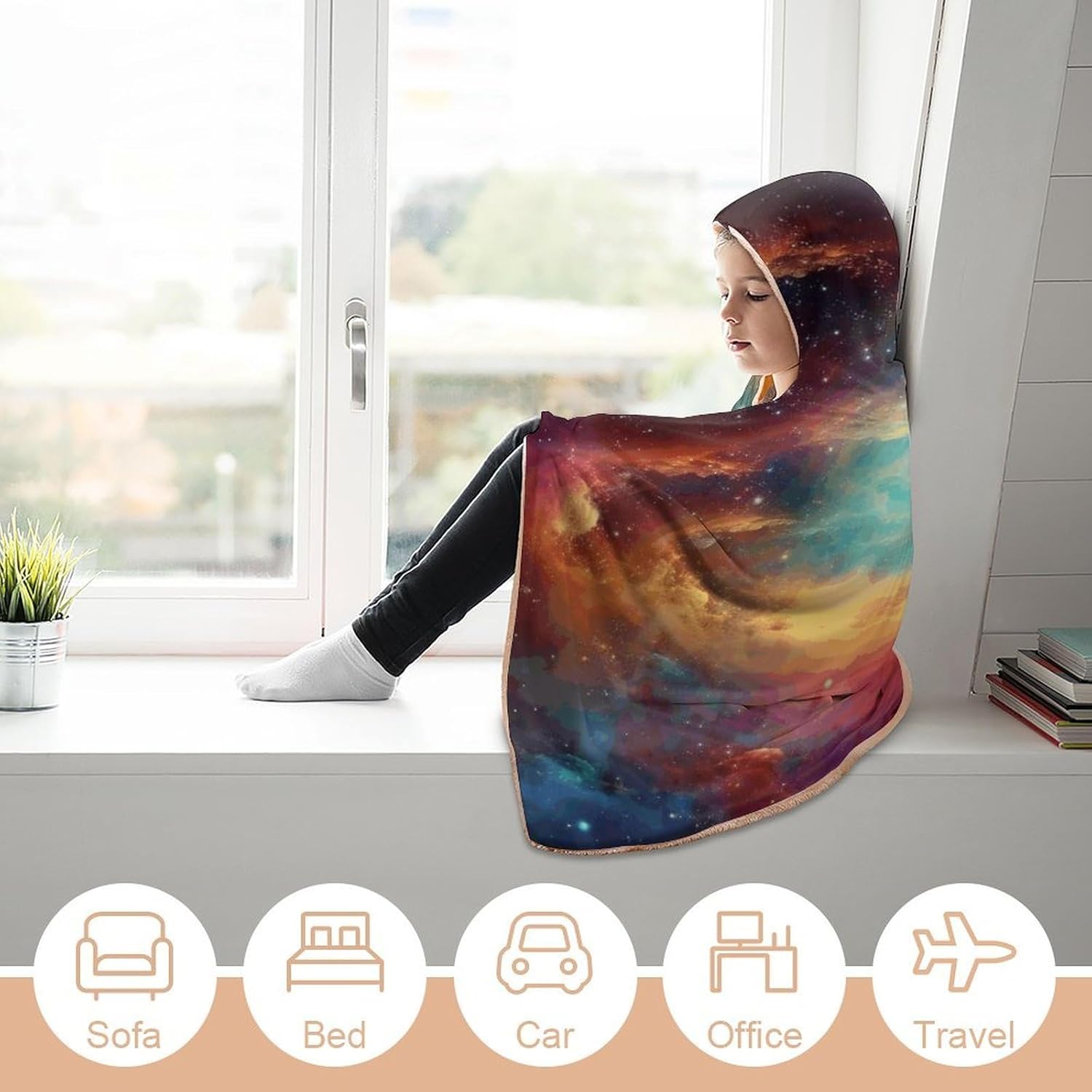 Gorgeous Galaxy Wearable Hooded Blanket, Ultra Soft Arctic Velvet Cape Cloak Unisex - Cozy Wearable Blanket
