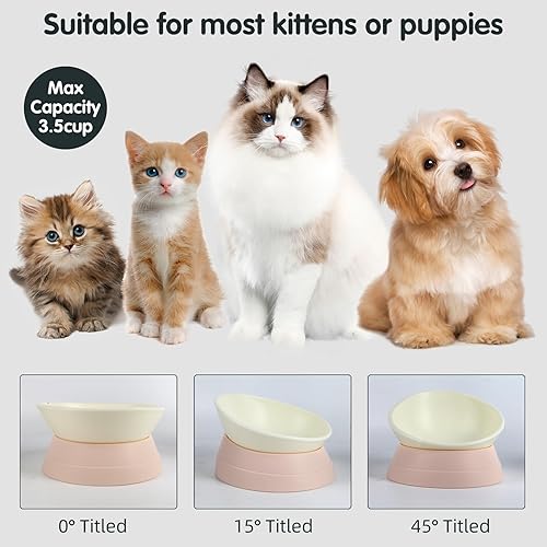 Miniatura 3 de JWPC Bulldog Bowl - Plato antideslizante de goma desmontable para perros y gatos, base inclinada estéril para mascotas (blanco, 3.5 tazas (perro