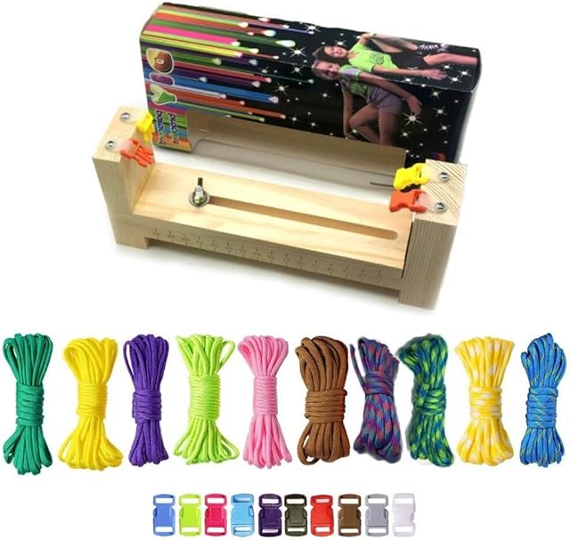 Jig Bracelet Maker Set-10 Side Release Plastic Buckles And 10 Parachute Cords,Wristband Maker,Paracord Braiding Solid Wood Knit Weaving DIY Manual Braiding Kit