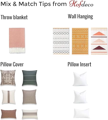 Miniatura 7 de Hofdeco Funda de almohada decorativa moderna y bohemia solamente, para sofá, cama, a rayas, marrón, 18 x 18 pulgadas