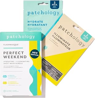 Patchology Hydrating & Illuminating Sheet Masks with Hyaluronic Acid & Vitamin C - 4-Pack Travel Essentials for Radiant, Moisturized Skin