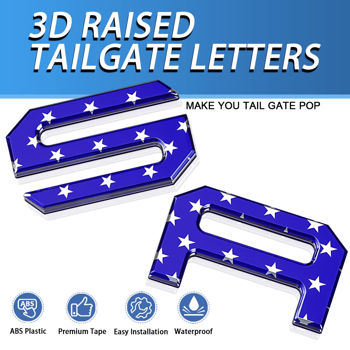 Tailgate Inserts Letters Compatible for 2022 2023 Santa Cruz 3D Raised & Strong Adhesive Decals Letters Rear Emblem Decal Sticker Compatible for Santa Cruz Accessories-American Flag
