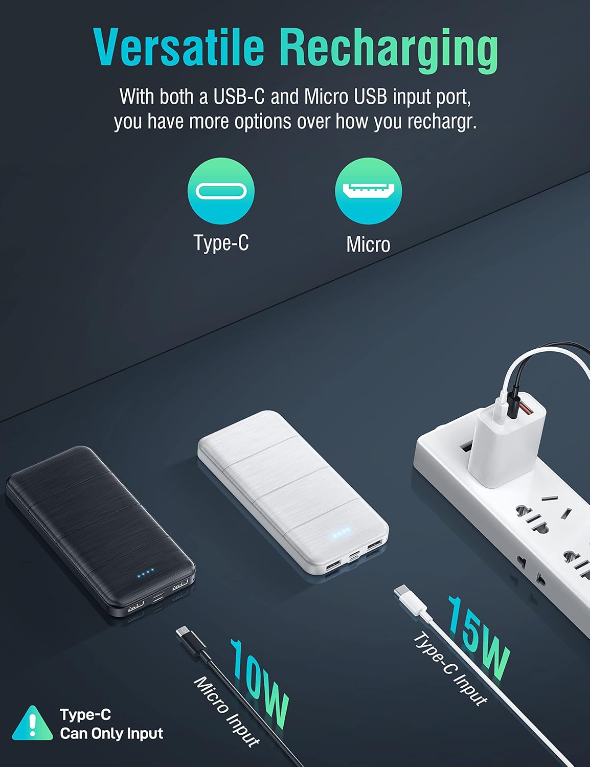 UYAYOHU Portable-Charger-Power-Bank - 15000mAh 2 Pack Power Bank Dual USB Output 5V3.1A Fast Charging Portable Charger Compatible with All USB Devices and Smartphones (Black White) : Cell Phones & Accessories