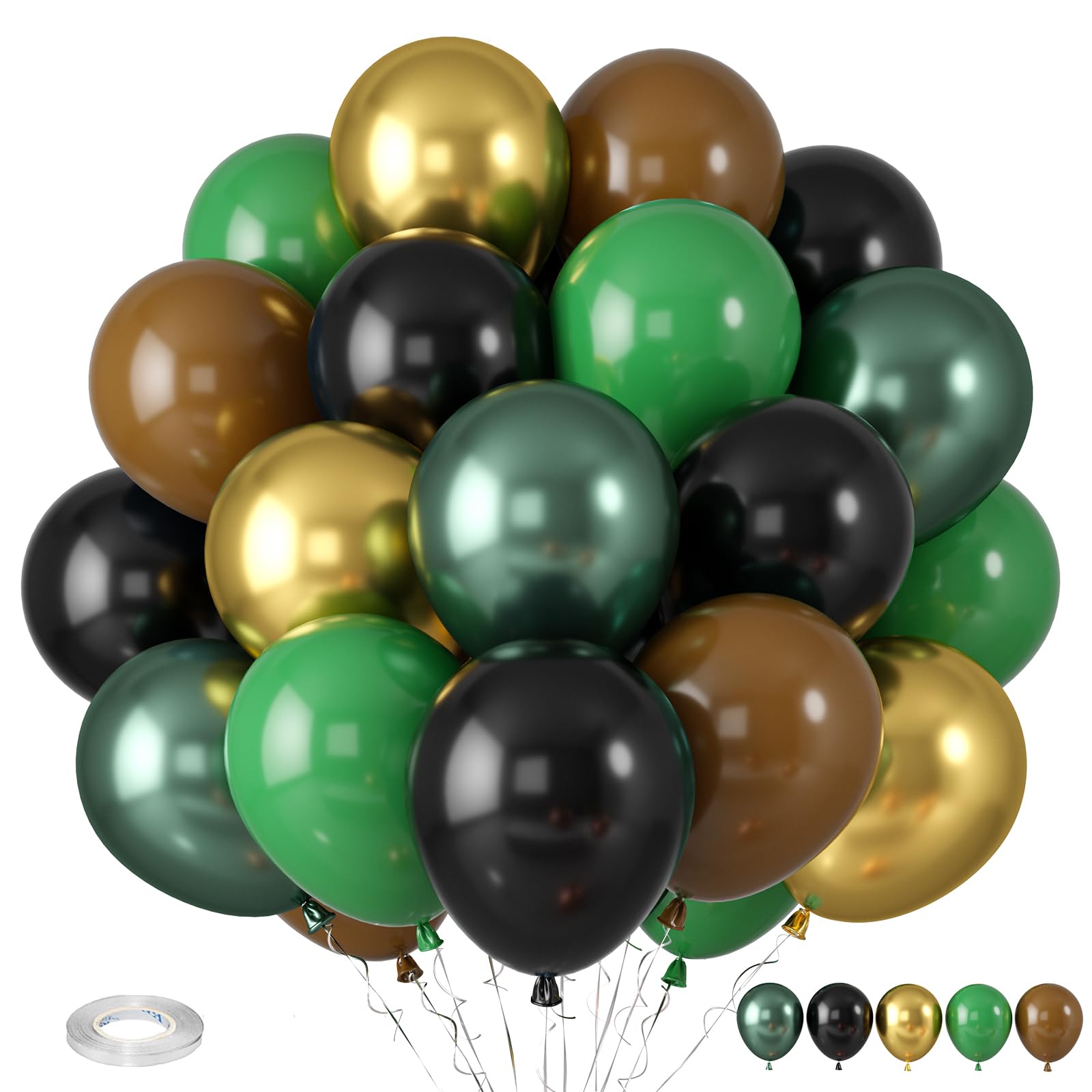 Green and Brown Balloons, Dark Emerald Green Balloon Camouflage Green Black Brown Balloon, Metallic Green Gold Balloons for Camping Game Jungle Theme Camo Birthday Baby Shower Army Party DecorationsCarbonfree Certified