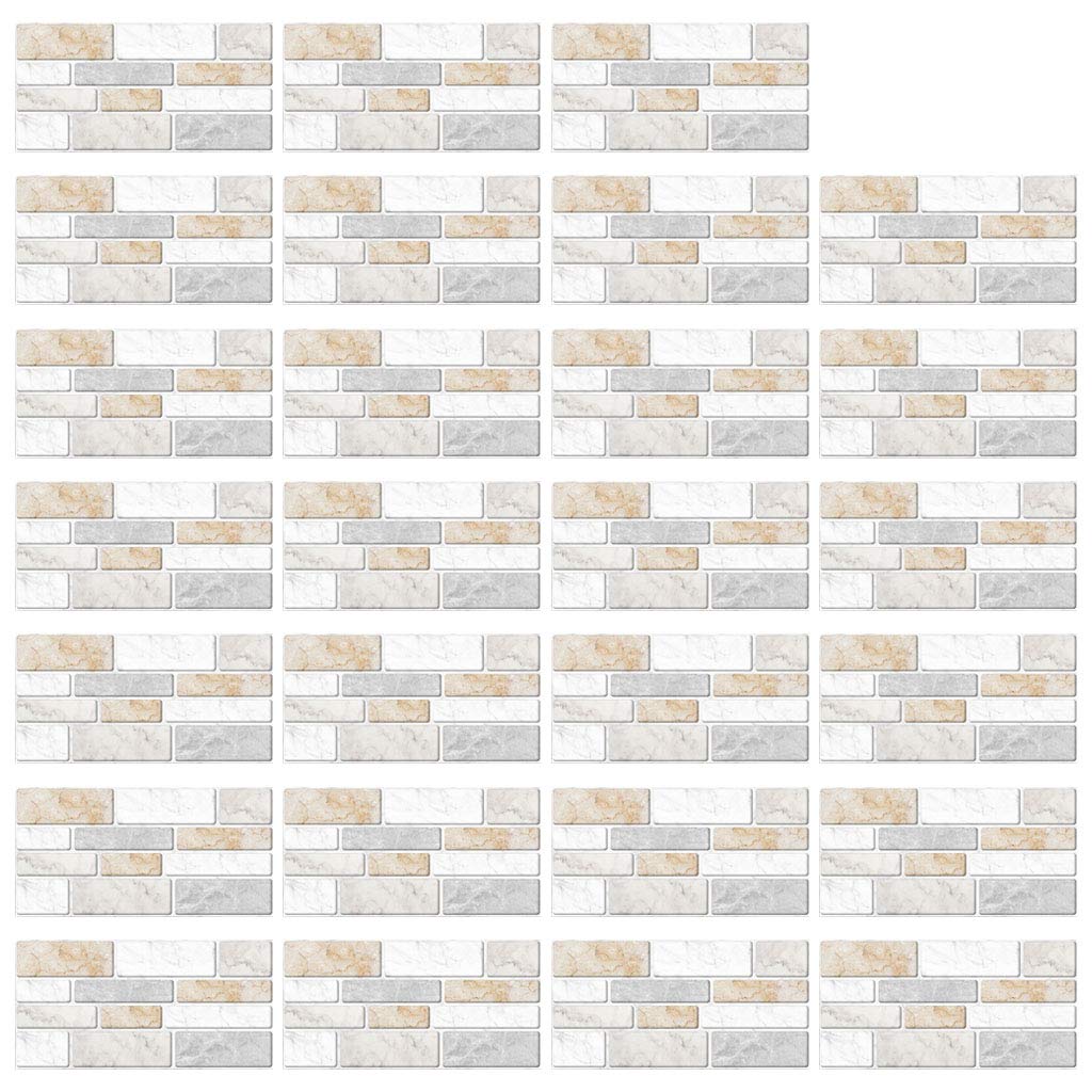 Jazuaiao 27pcs Imitation Marble Brick Stickers Adhesive Kitchen Floor Wall Sticker Bathroom Home Decoration 20x10cm Sticker Decals for