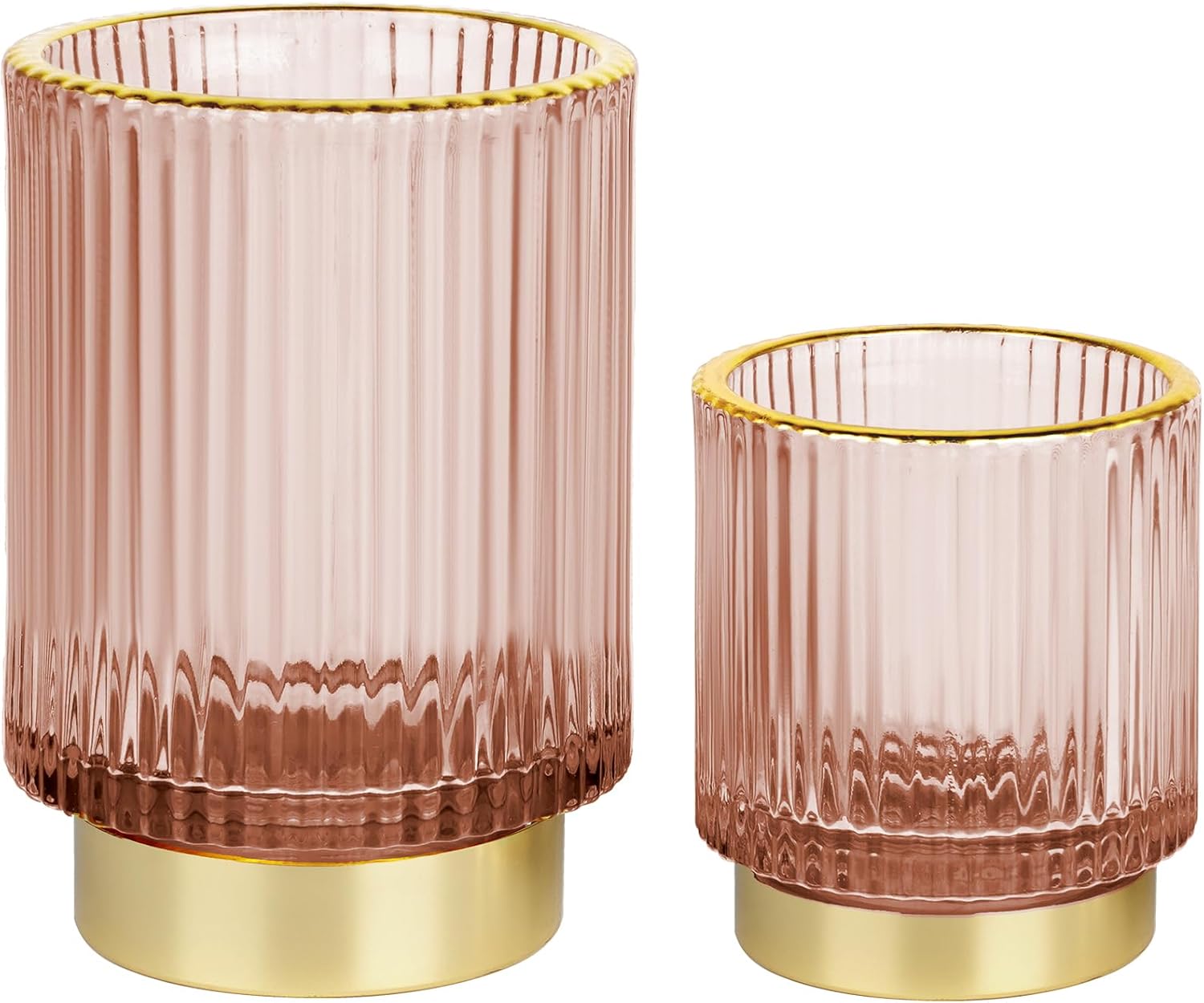Makeup Brush holder Organizer, Crystal Glass Toothbrush Holders, Striped Make Up Brush Holder for Vanity, Pen Holder for Desk, Vase -Pink (S+L)