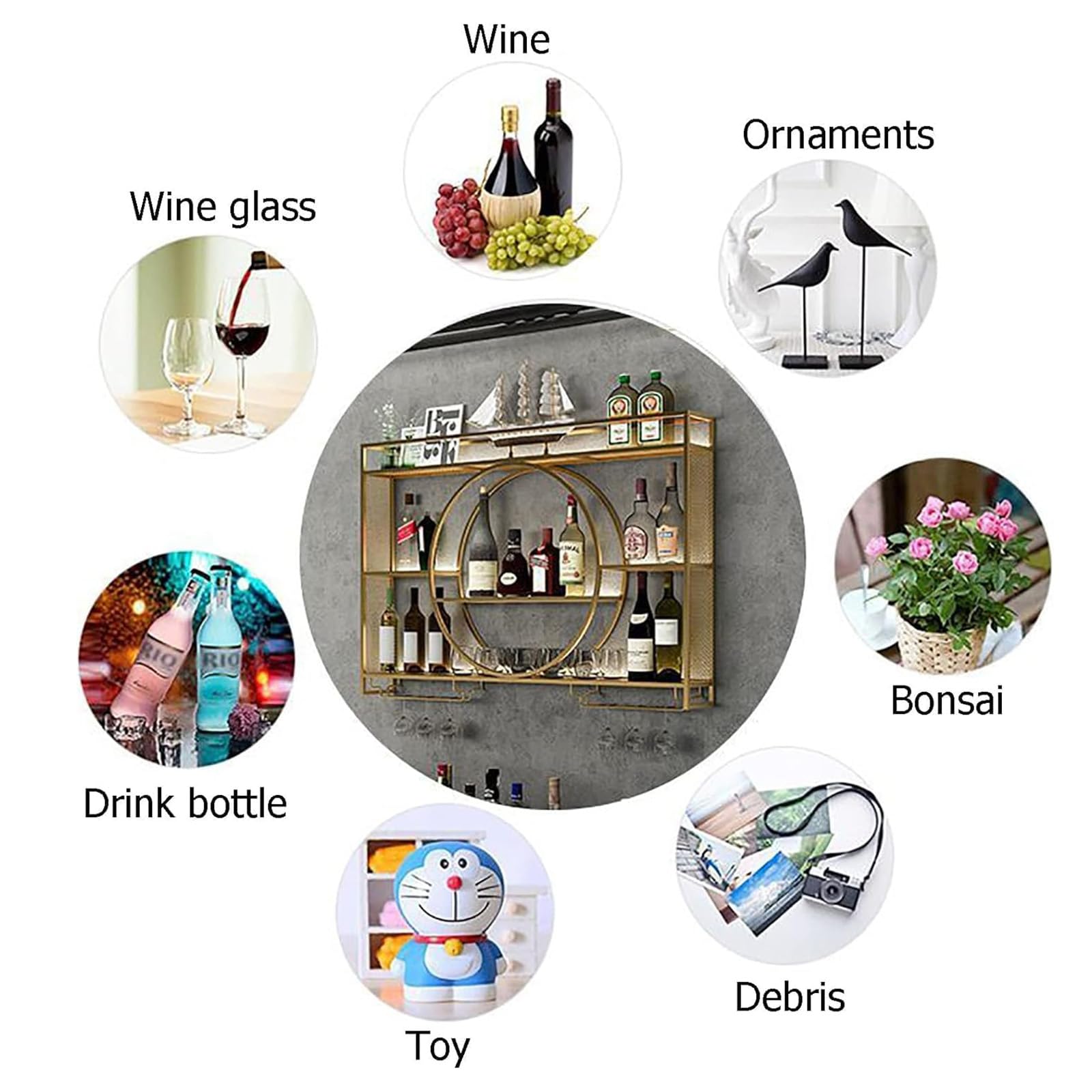Porte Bouteille Mural, MéTal Etagere Vin avec Porte-Verre, Moderne Flottantes en Casier à Bouteilles, Polyvalentes EtagèRe Murale, Casier à Vin pour Cuisines Salle à Manger Bar (Noir,100x15x80cm)