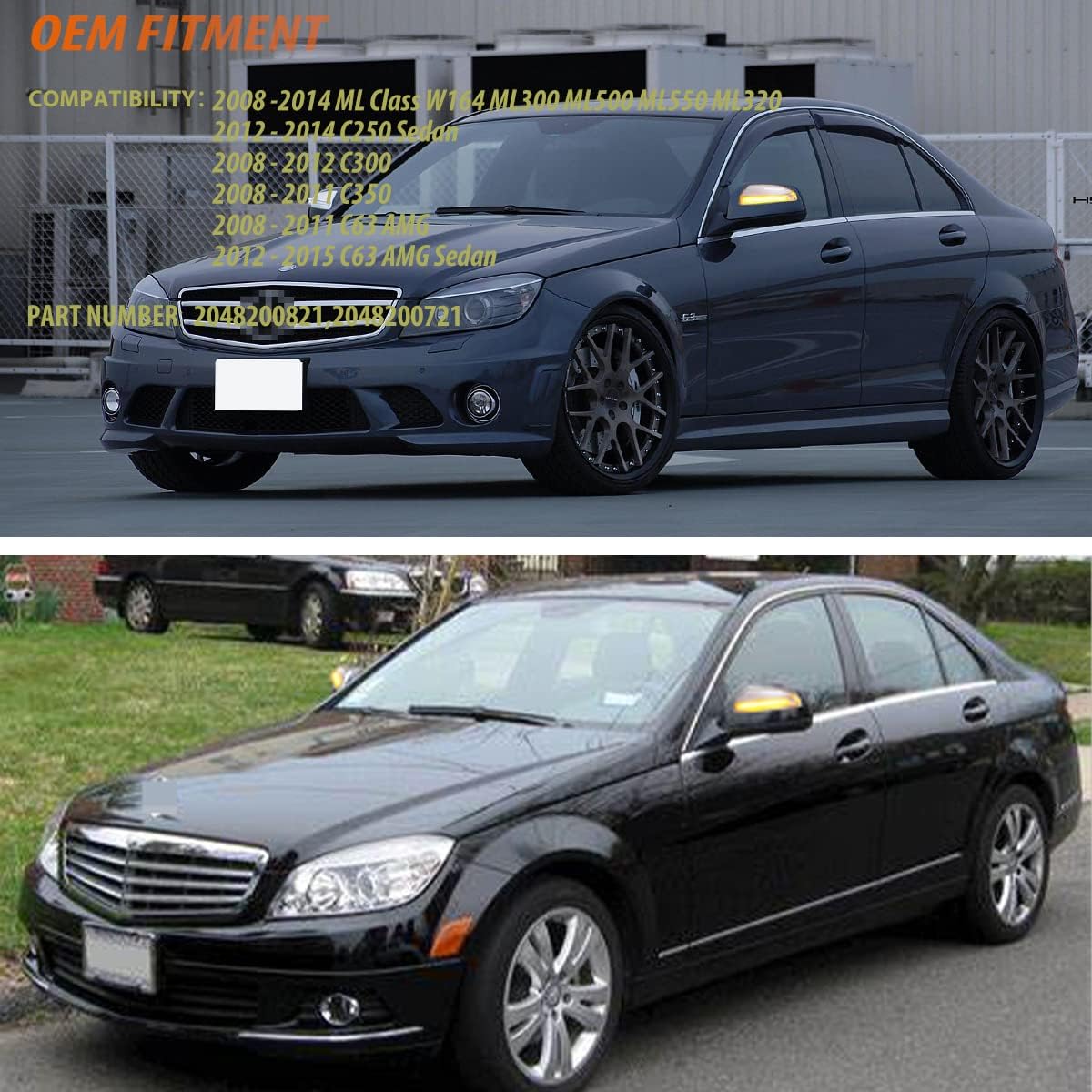 ADIIL Clear Lens Dynamic LED Side Mirror Sequential Turn Signal For Mercedes Benz ML Class W164 C63 AMG C300