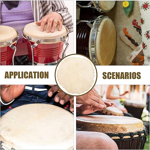 Miniatura 7 de Annafi Piel de cabra Djembe cabeza 2 piezas de repuesto de tambor de piel de cabra de 11.8 in11.8 pulgadas, piezas de repuesto para tambores