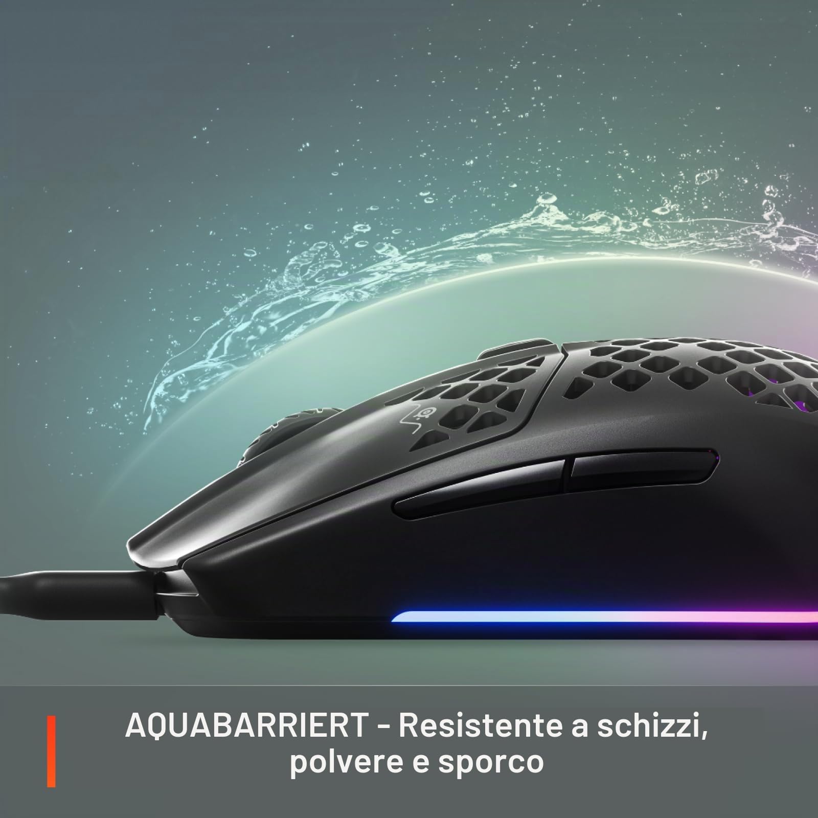 SteelSeries Aerox 3 - Mouse da gioco Holey RGB, design ultraleggero resistente all'acqua - Sensore ottico TrueMove Core da 8.500 DPI - Onyx