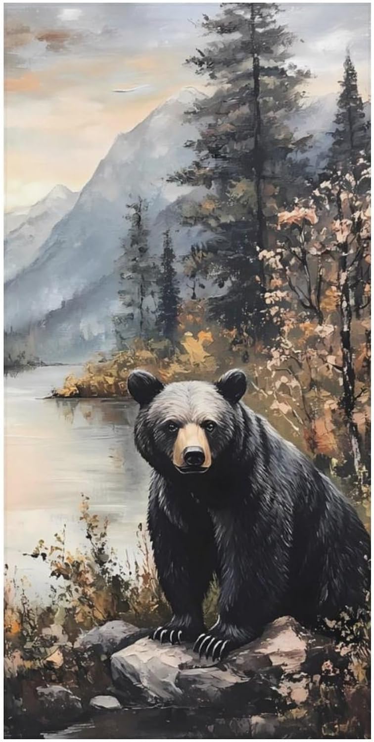 Black Bear Autumn Lakeside Beach Towels Oversized Jumbo Large Yoga Bath Towel for Pool Yoga Swim Body 160x80cm