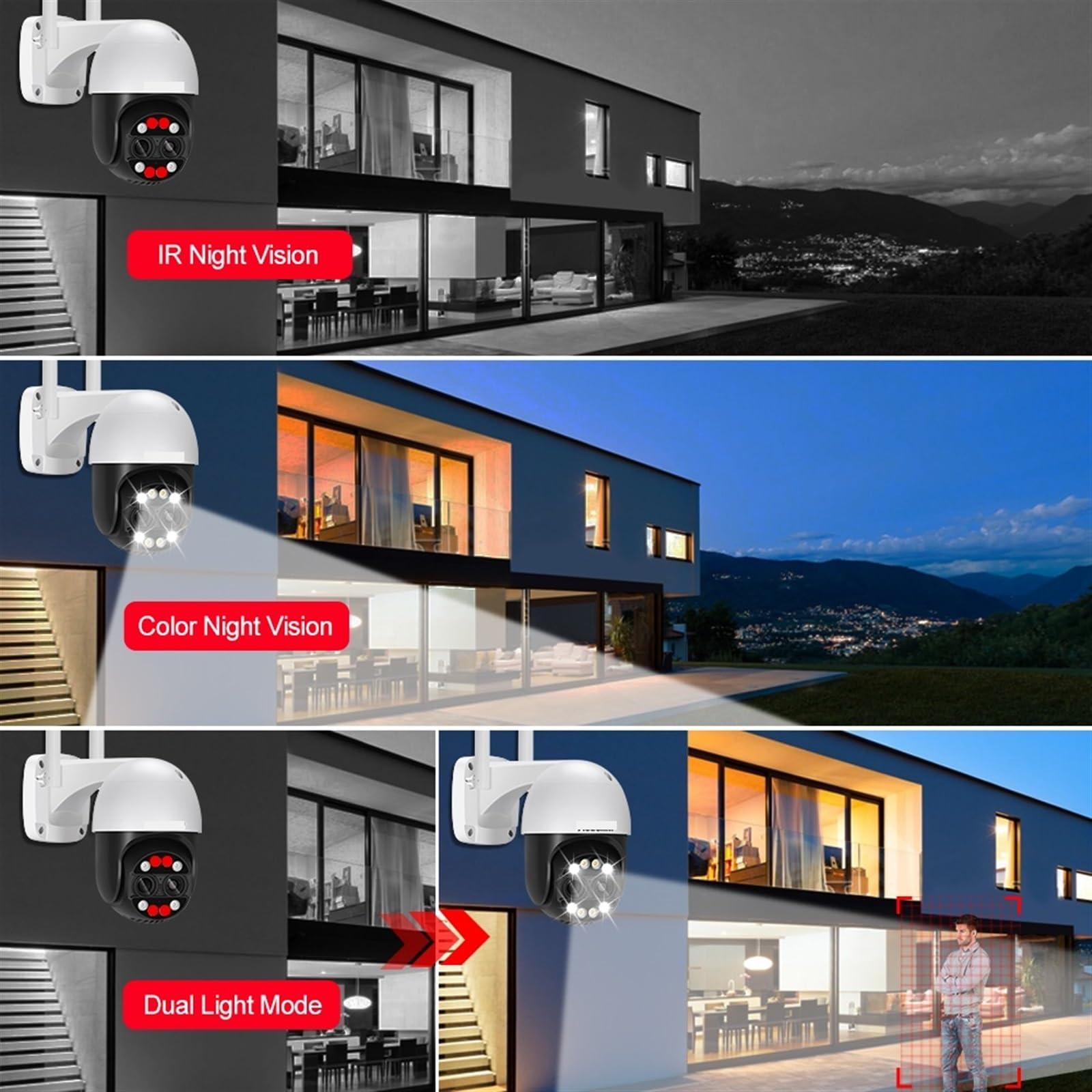 Kamera bezpieczeństwa, 8MP podwójny obiektyw 2.8mm-12mm 8X Zoom 4K PTZ kamera IP zewnętrzna AI śledzenie człowieka CCTV Audio bezpieczeństwo w domu monitorująca(NO SD Card)